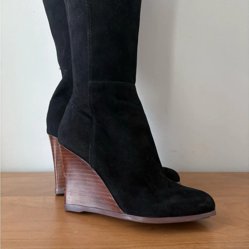 Vince Camuto Granta Over the Knee Wedge Boots Black Suede Size 5 NWOT